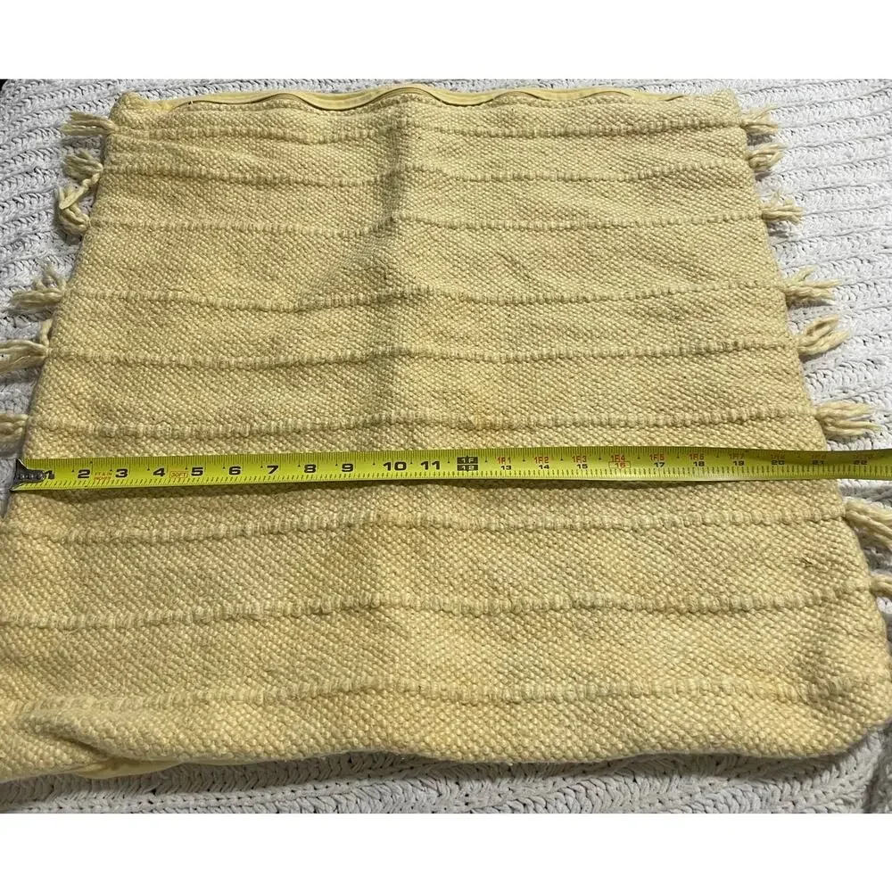 2x Magaschoni Home Throw Pillows Covers Woven Textured Fringed Boho Yellow *Flaw